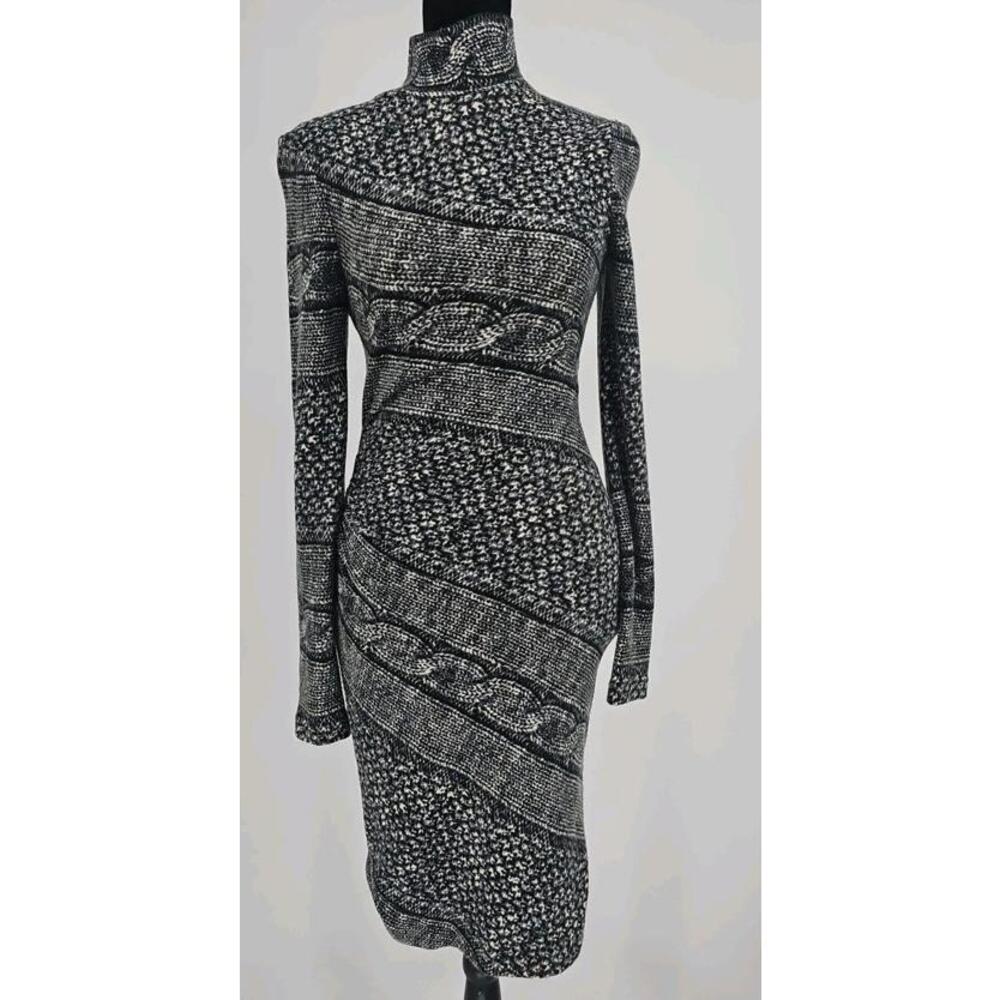 Vintage Y2K Cache Sweater Dress Small Gray High Neck Ruched‎ Side Midi